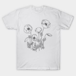 Poppies Line Art T-Shirt